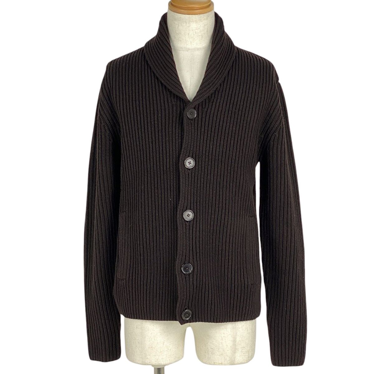エルメス HERMES ショール カーディガン ニット リブ トップス ウール ダークブラウン メンズ