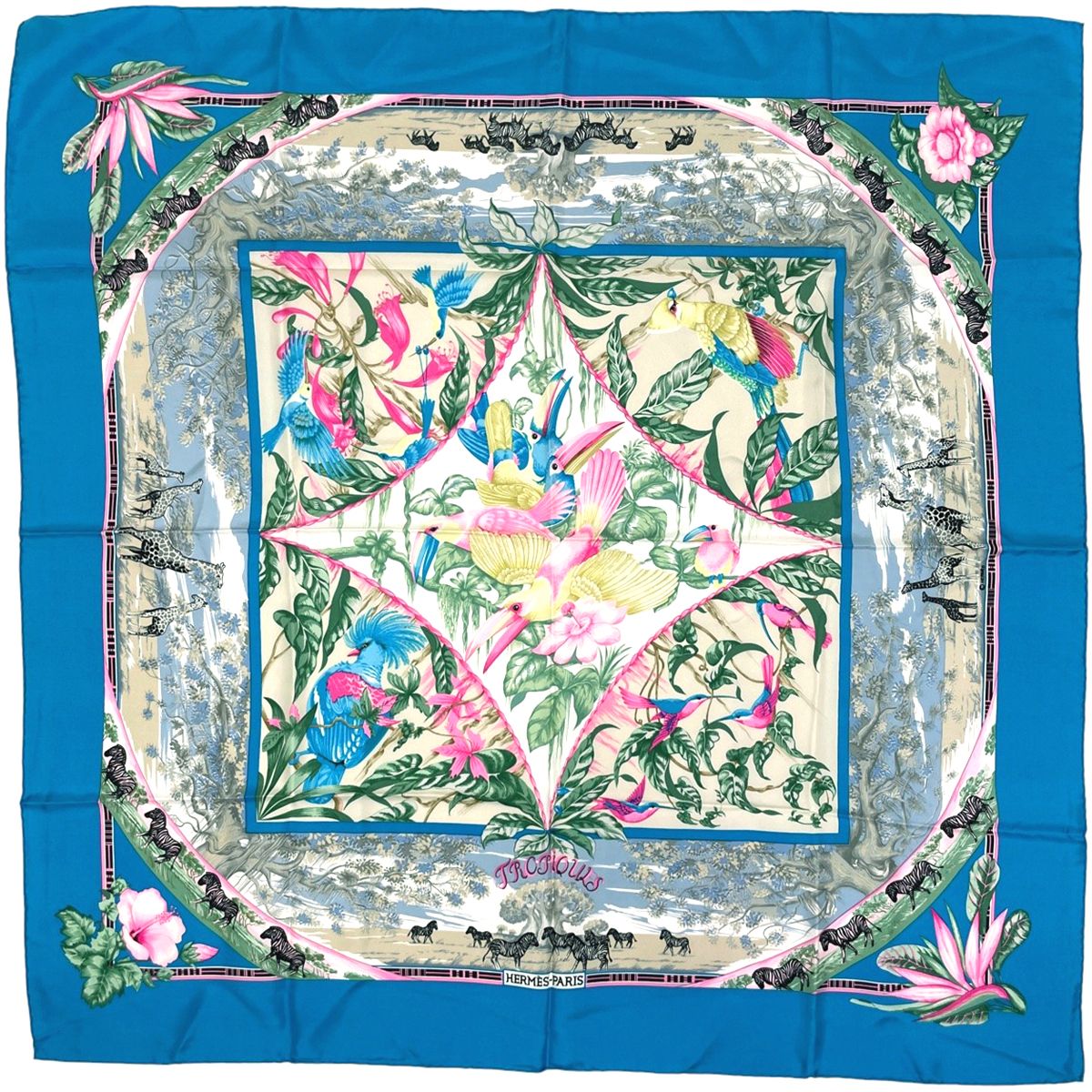 エルメス HERMES カレ 90 TROPIQUES トロピック スカーフ シルク ブルー マルチ レディース