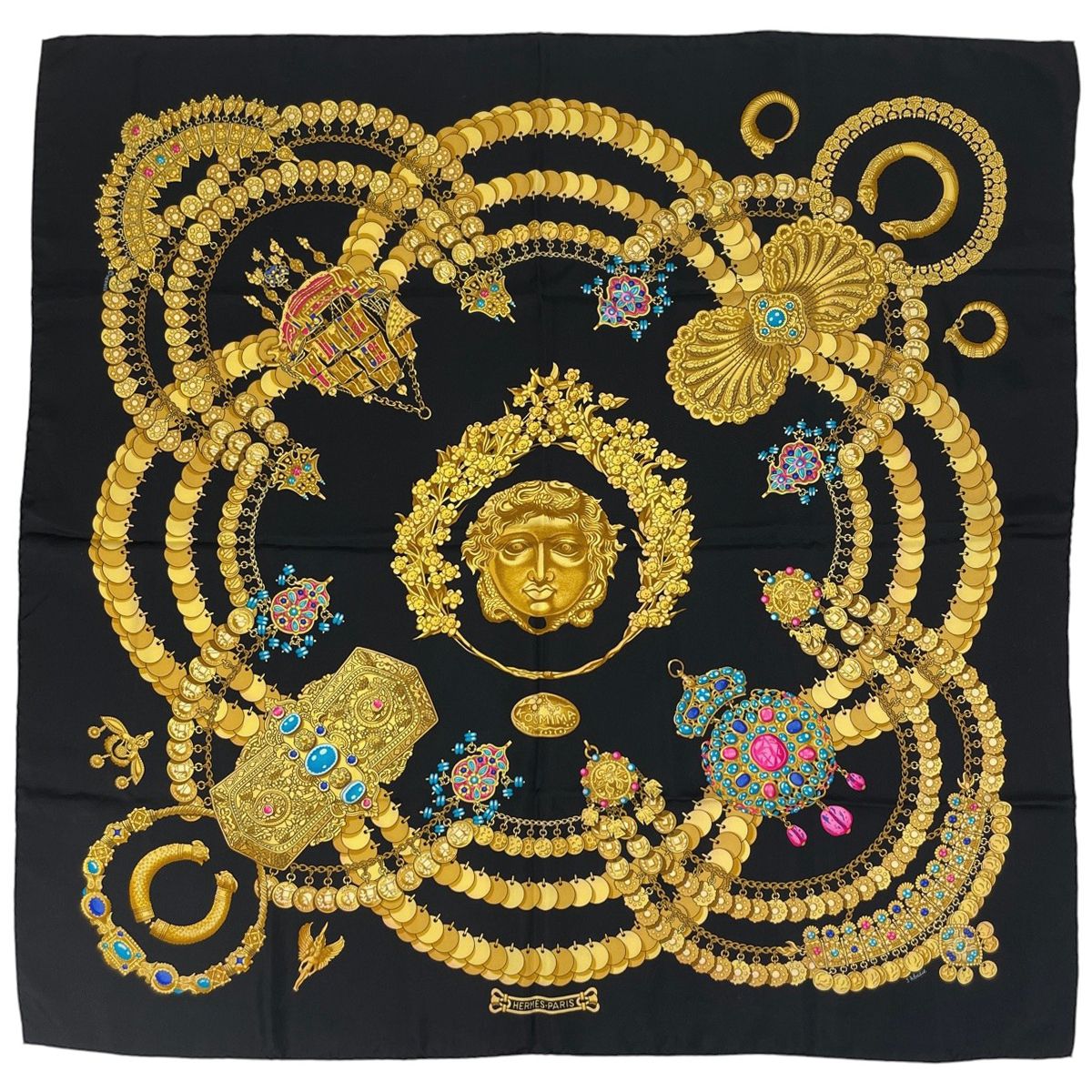 エルメス HERMES カレ 90 KOSMIMA 宇宙 スカーフ シルク ブラック マルチ レディース