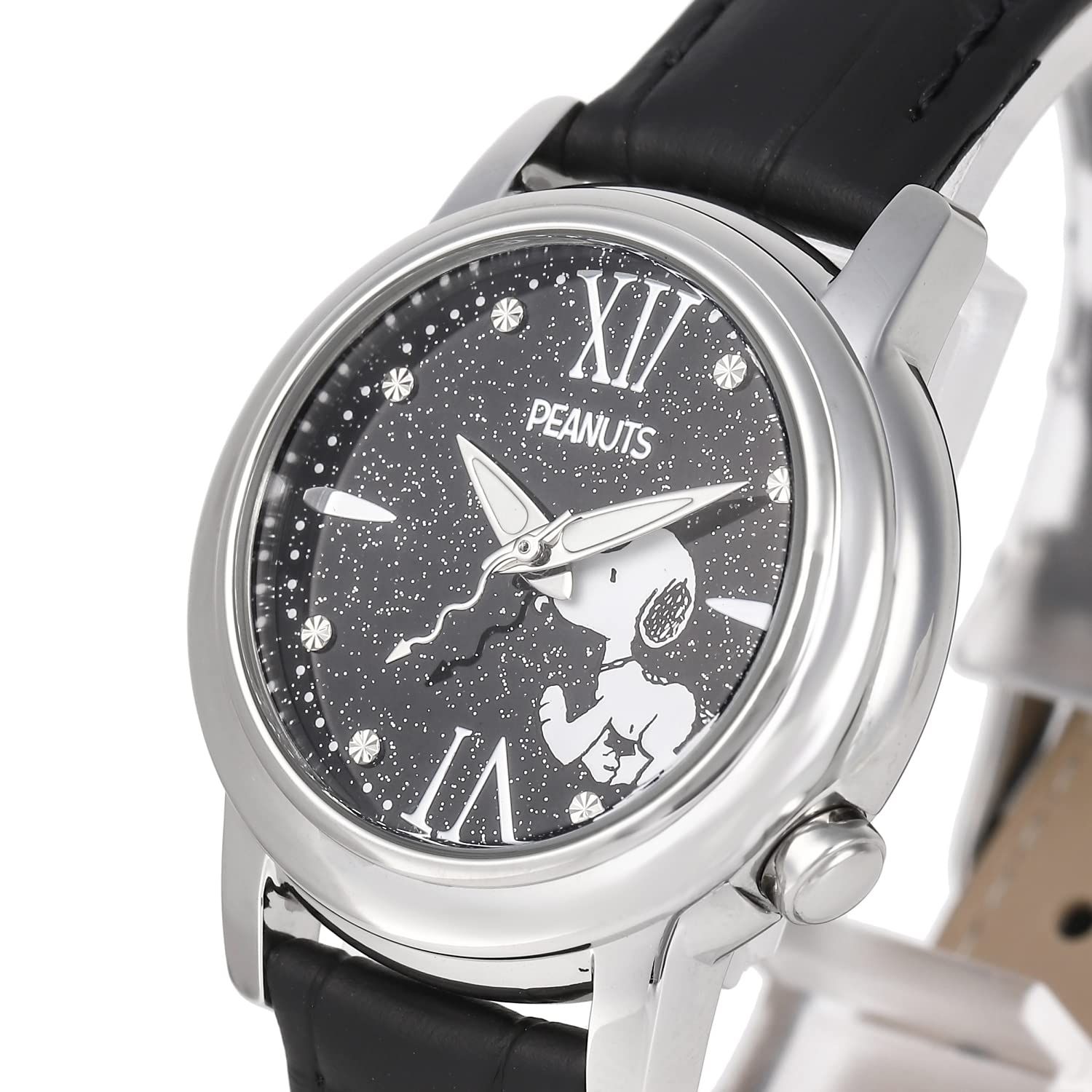 スヌーピー レディース腕時計 世界 各100本 シリアルナンバー入り 日本企画モデル 本革ベルト ブラック ブラック
