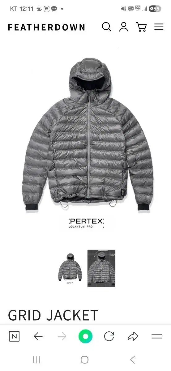 フェザーダウン グリッド ash XL 軽量ダウン