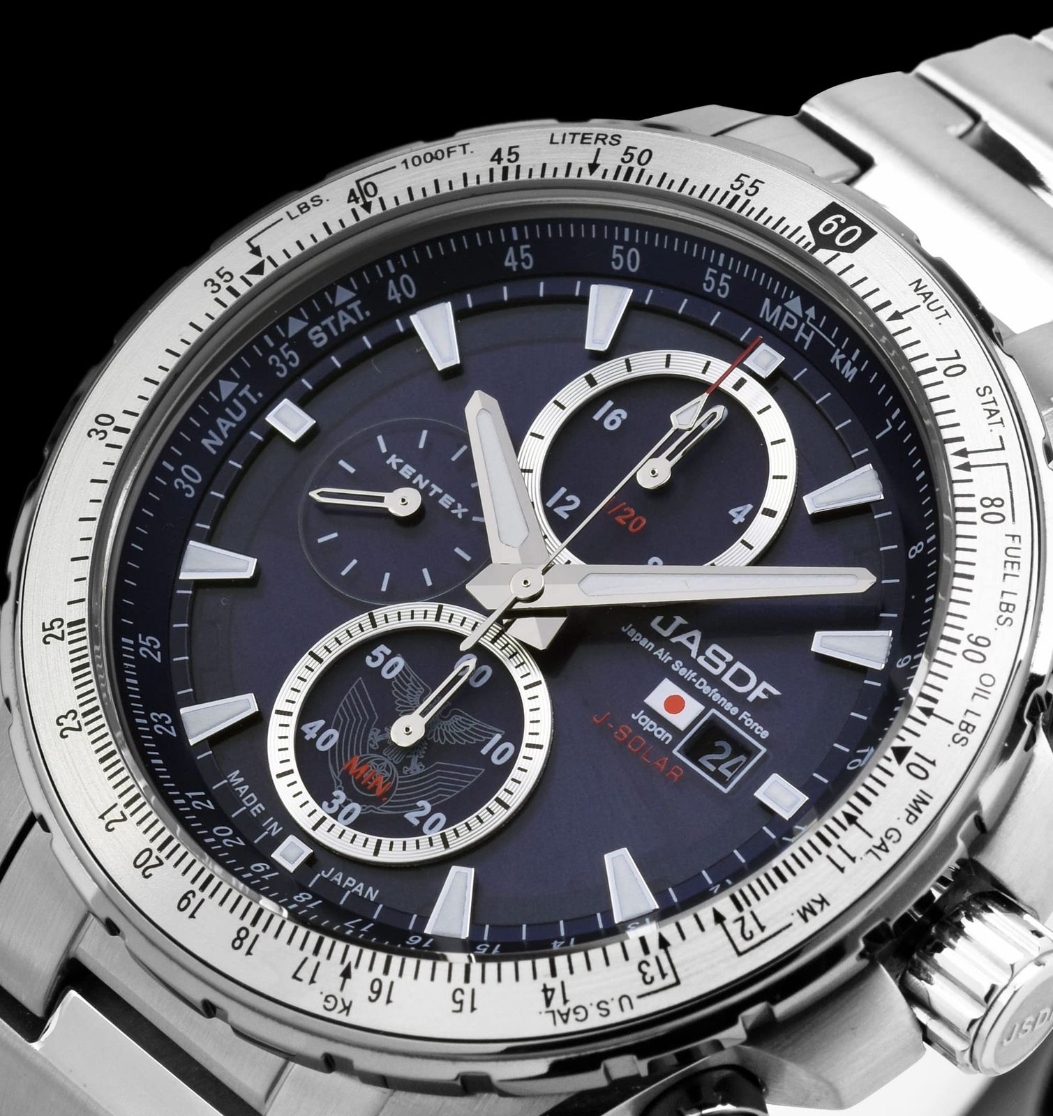 ケンテックス 腕時計 ソーラー クロノグラフ 航空自衛隊モデル 10気圧防水 S 802 M 01 メンズ シルバー