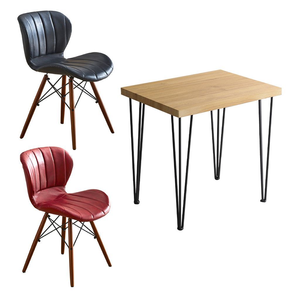 レザー調ダイニングチェア2脚 75㎝幅テーブル 3点セット Layne×Umbure SH-22-VLD 3-SH-NVRD シャビーオーク-ネイビーレッド