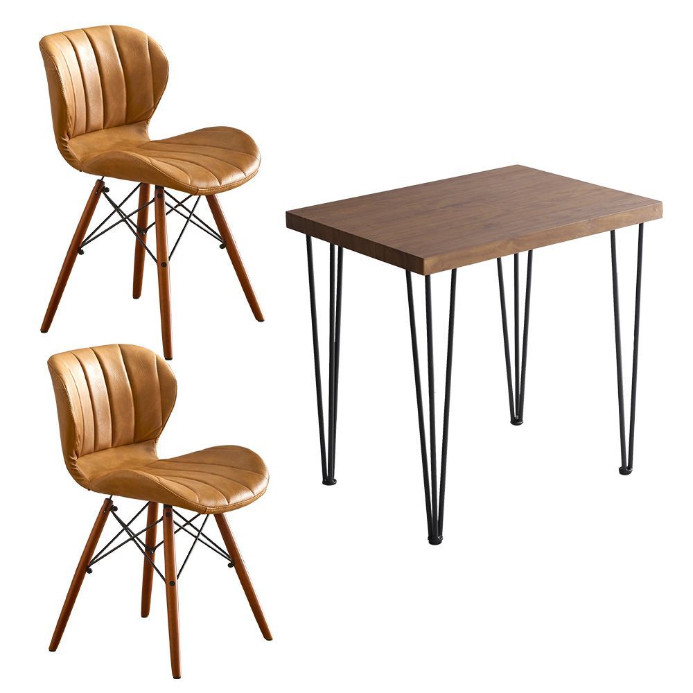 レザー調ダイニングチェア2脚 75㎝幅テーブル 3点セット Layne×Umbure SH-22-VLD 3-WA-YE イエロー