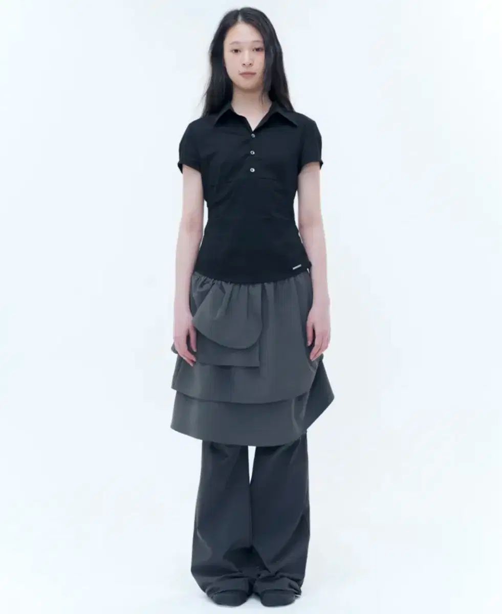  ミーキー ソウル Fitted cap sleeves shirts BLACK 長袖 シャツ ブラウス