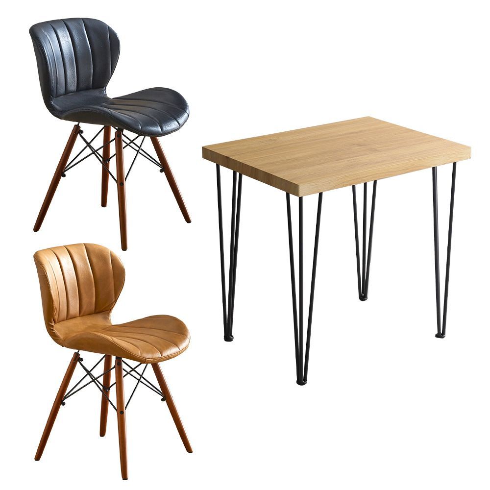 レザー調ダイニングチェア2脚 75㎝幅テーブル 3点セット Layne×Umbure SH-22-VLD 3-SH-NVYE シャビーオーク-ネイビーイエロー