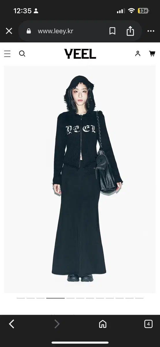 YEEL ブラック フード ジップアップ カーディガン