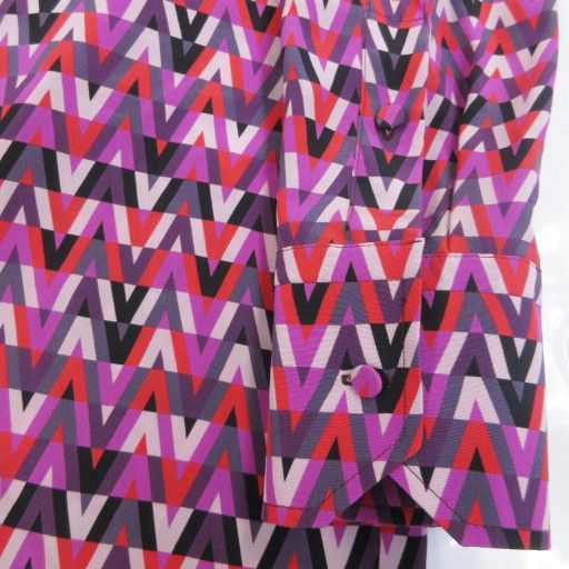  ヴァレンティノ ヴァレンチノ チュニック ブラウス ロゴ柄 総柄 シルク リボン ボウタイ 長袖 40 約M パープル ピンク 系 IBO 83 1114 長袖 シャツ ブラウス