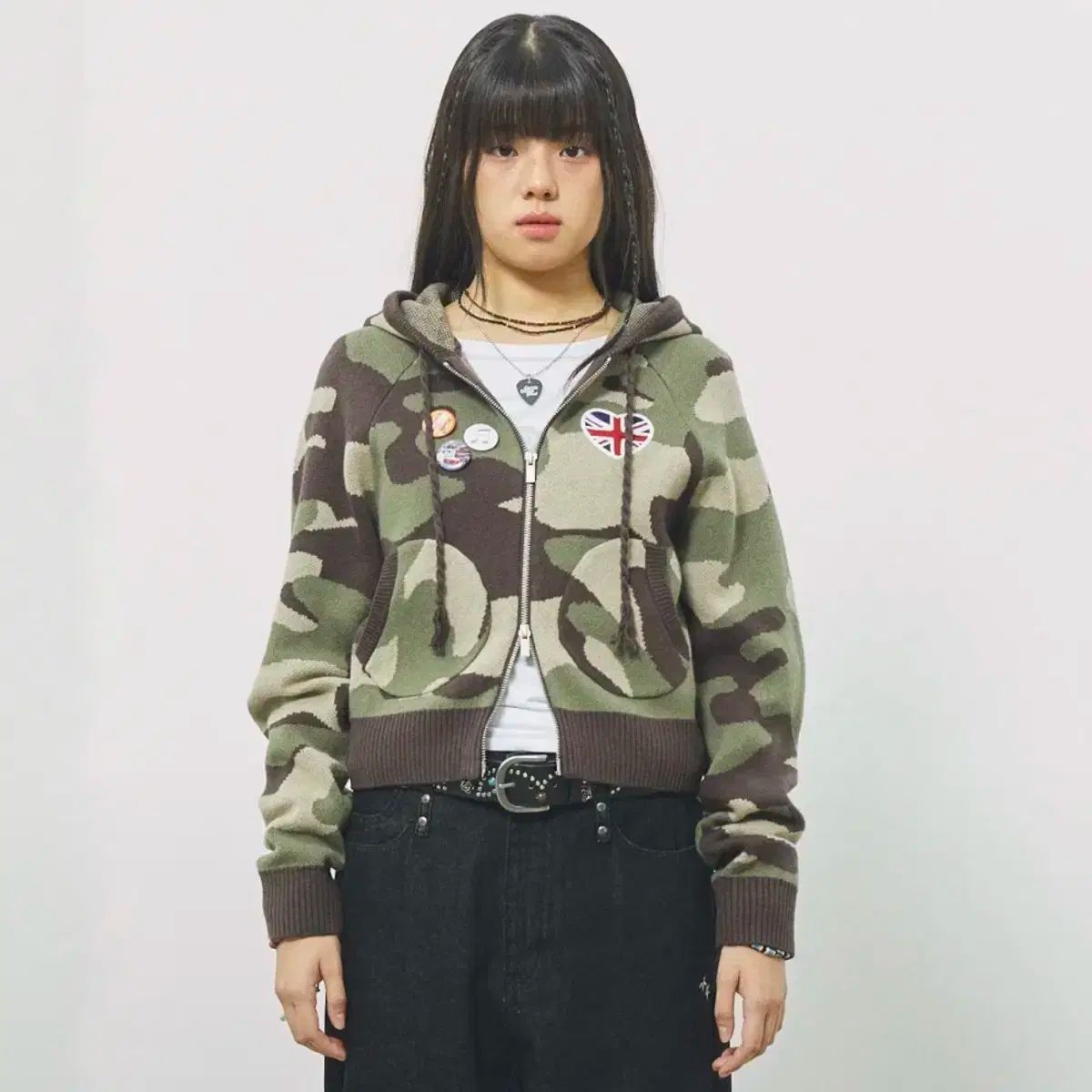 カルバン クライン W UNION JACK KNIT ZIP UP HOODIE CAMO