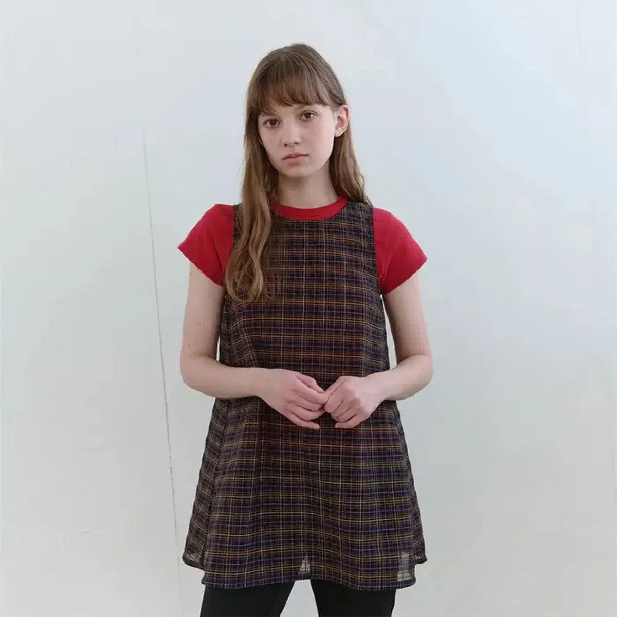 ENZO BLUES エンゾーブルース シアー チェック スリーブレス トップス ネイビー