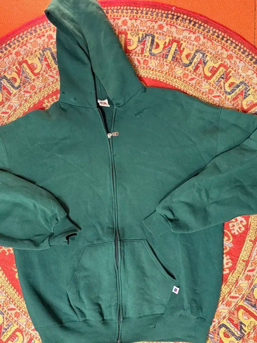 90s アメリカ製 ラッセル ヴィンテージ WHO フードジップアップ グリーン