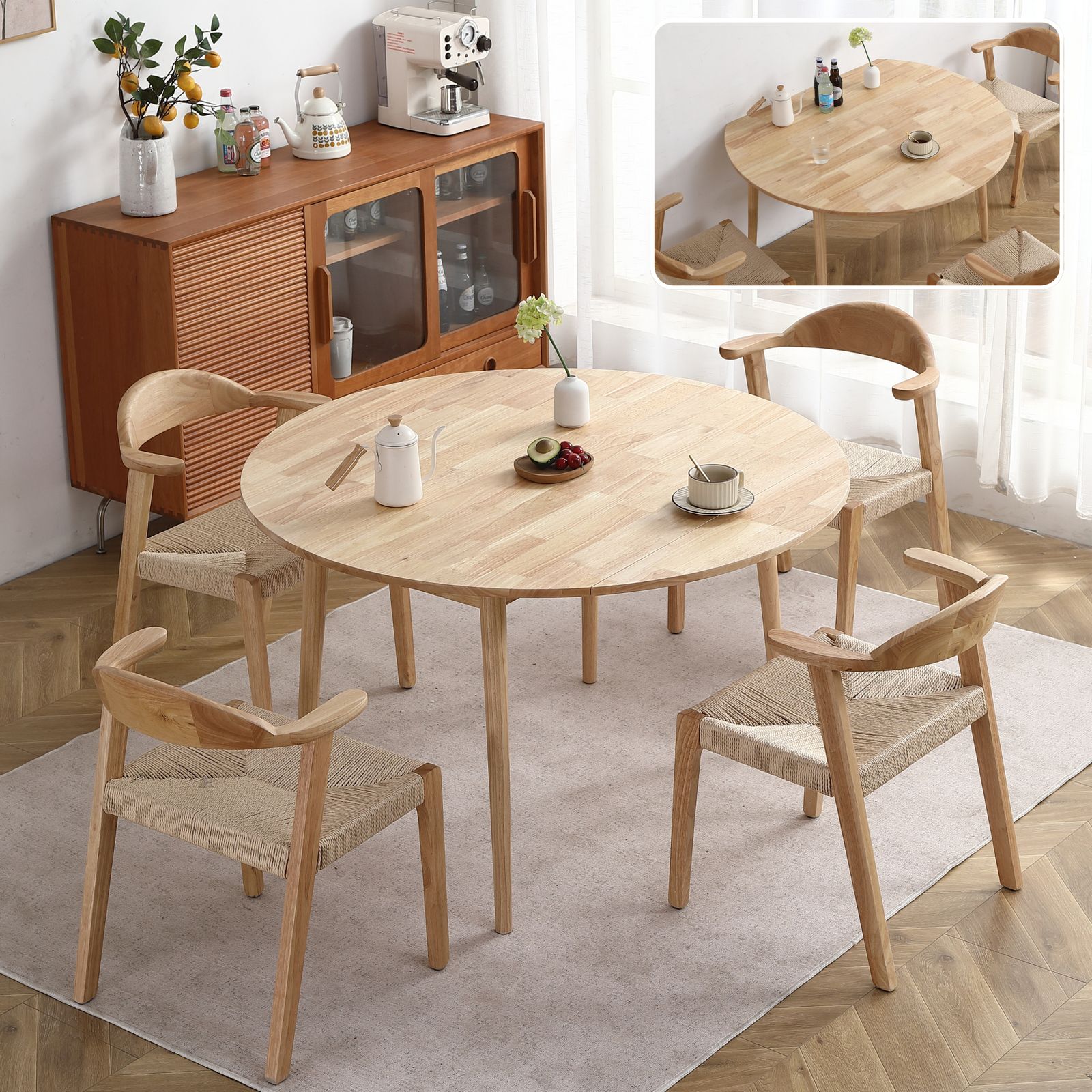 5点セット】ダイニングテーブル1点×チェア4脚 4人用 伸長式ダイニング