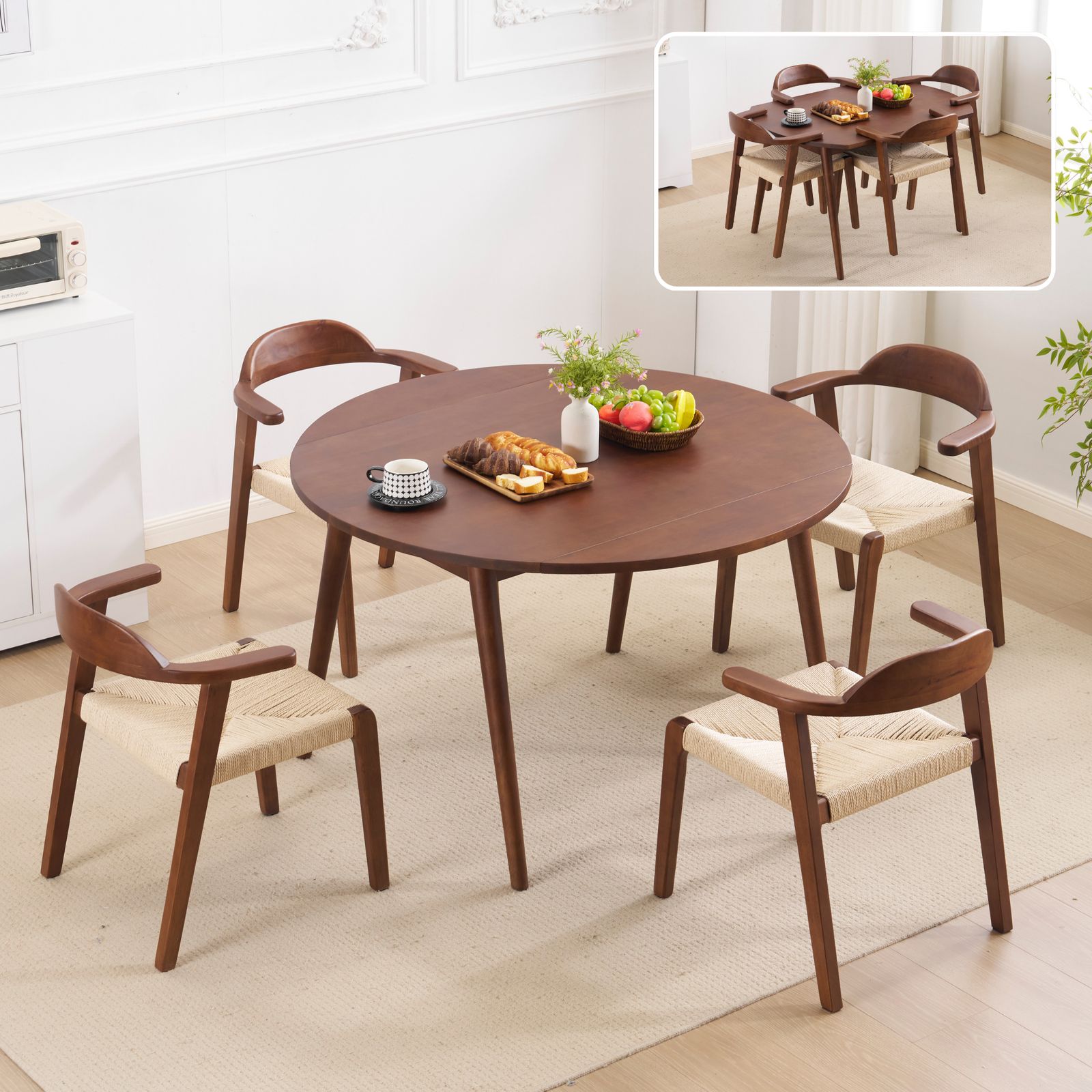 5点セット】ダイニングテーブル1点×チェア4脚 4人用 伸長式ダイニング