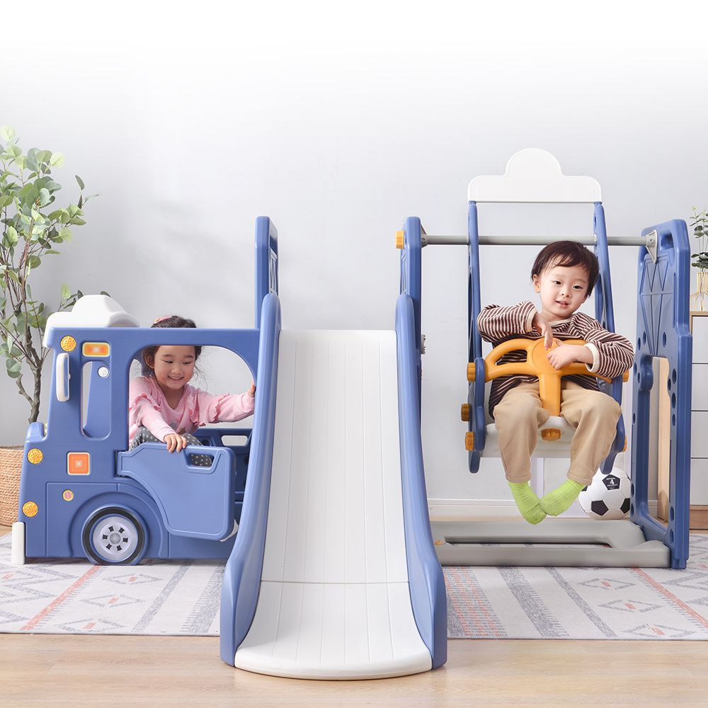 バス滑り台 ブルー すべり台 ブランコ スイング 大型遊具 すべりだい スライダー 室内 遊具 キッズ キッズパーク 子供 バスケットゴール