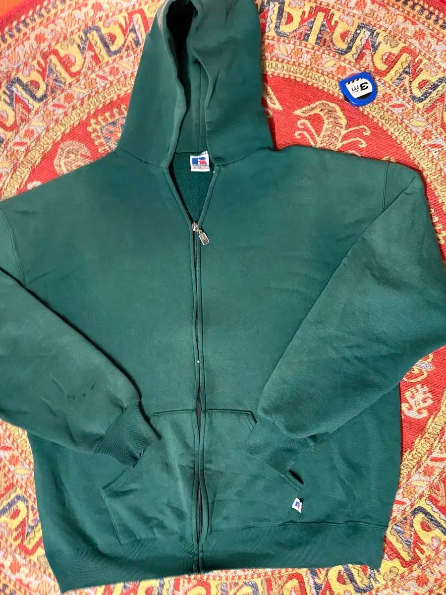 90s アメリカ製 ラッセル ヴィンテージ フードジップアップ フェイディング グリーン