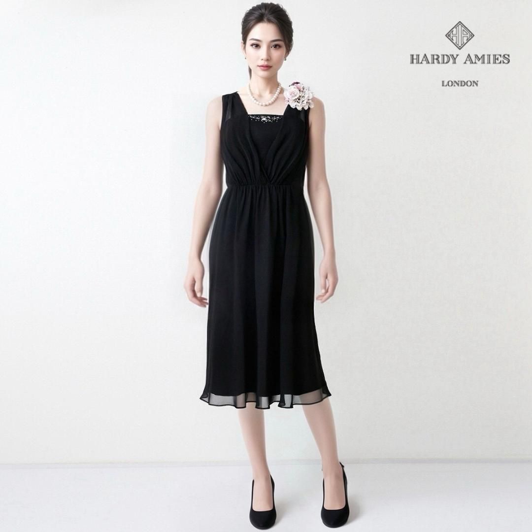 当日発送 ハーディエイミス 9号 セレモニー 黒 ミディドレス