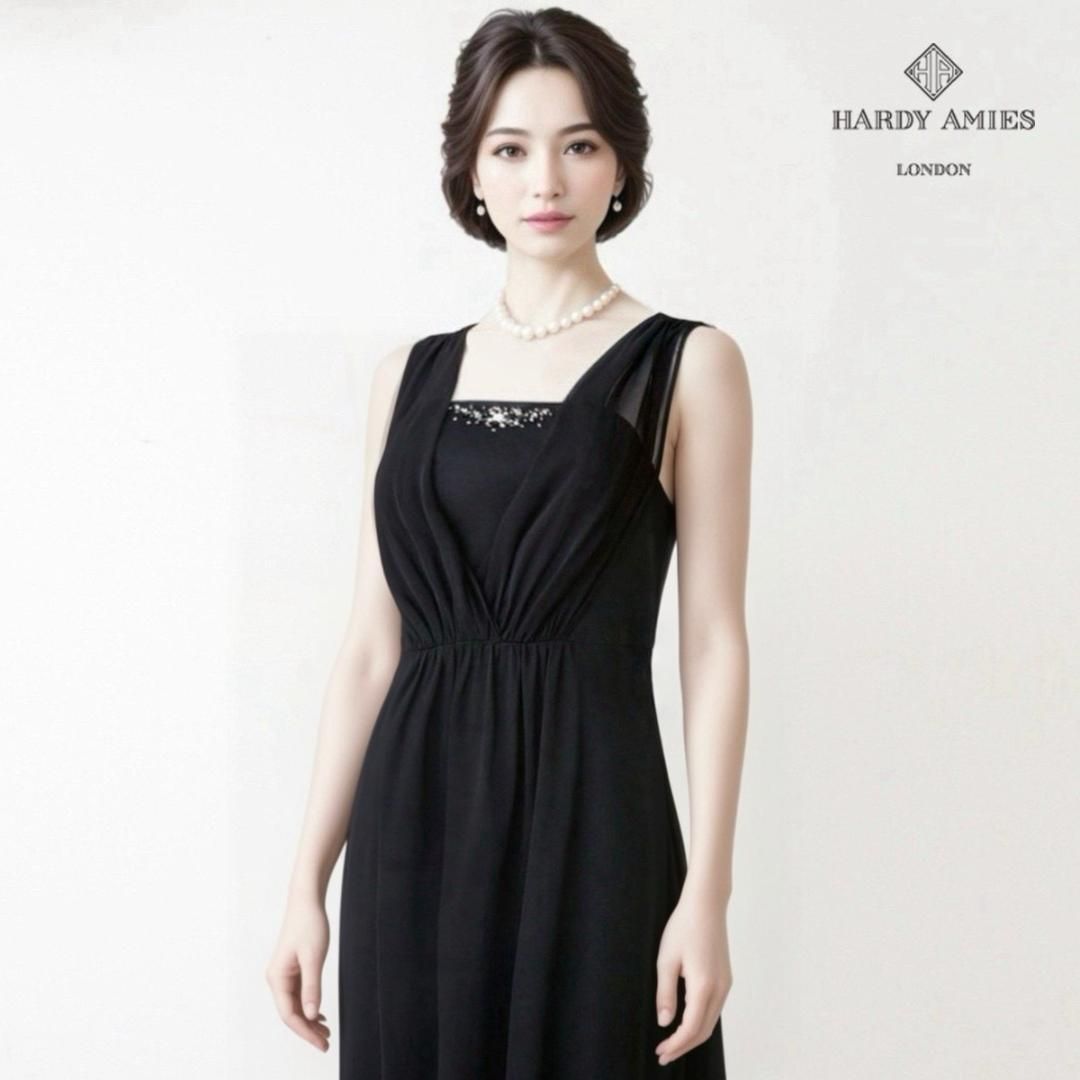 当日発送 ハーディエイミス 9号 セレモニー 黒 ミディドレス