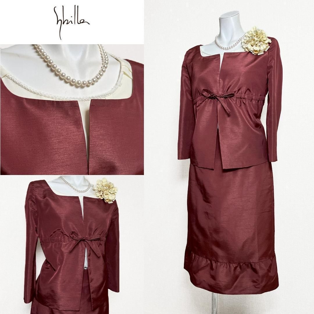 〇当日発送 シビラ セレモニー M 赤茶 光沢シャンタン 七分袖 清楚