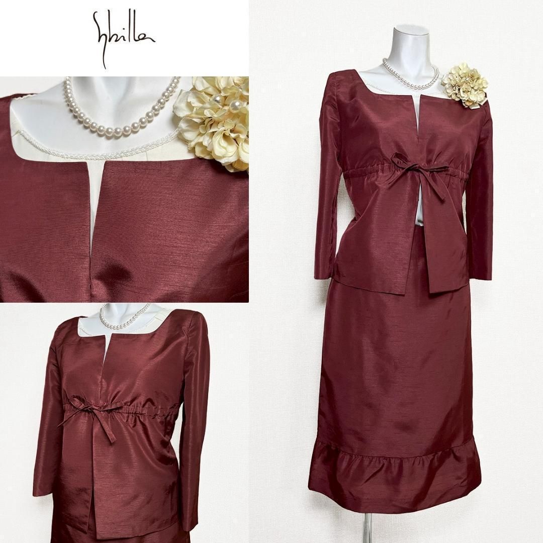 〇当日発送 シビラ セレモニー M 赤茶 光沢シャンタン 七分袖 清楚