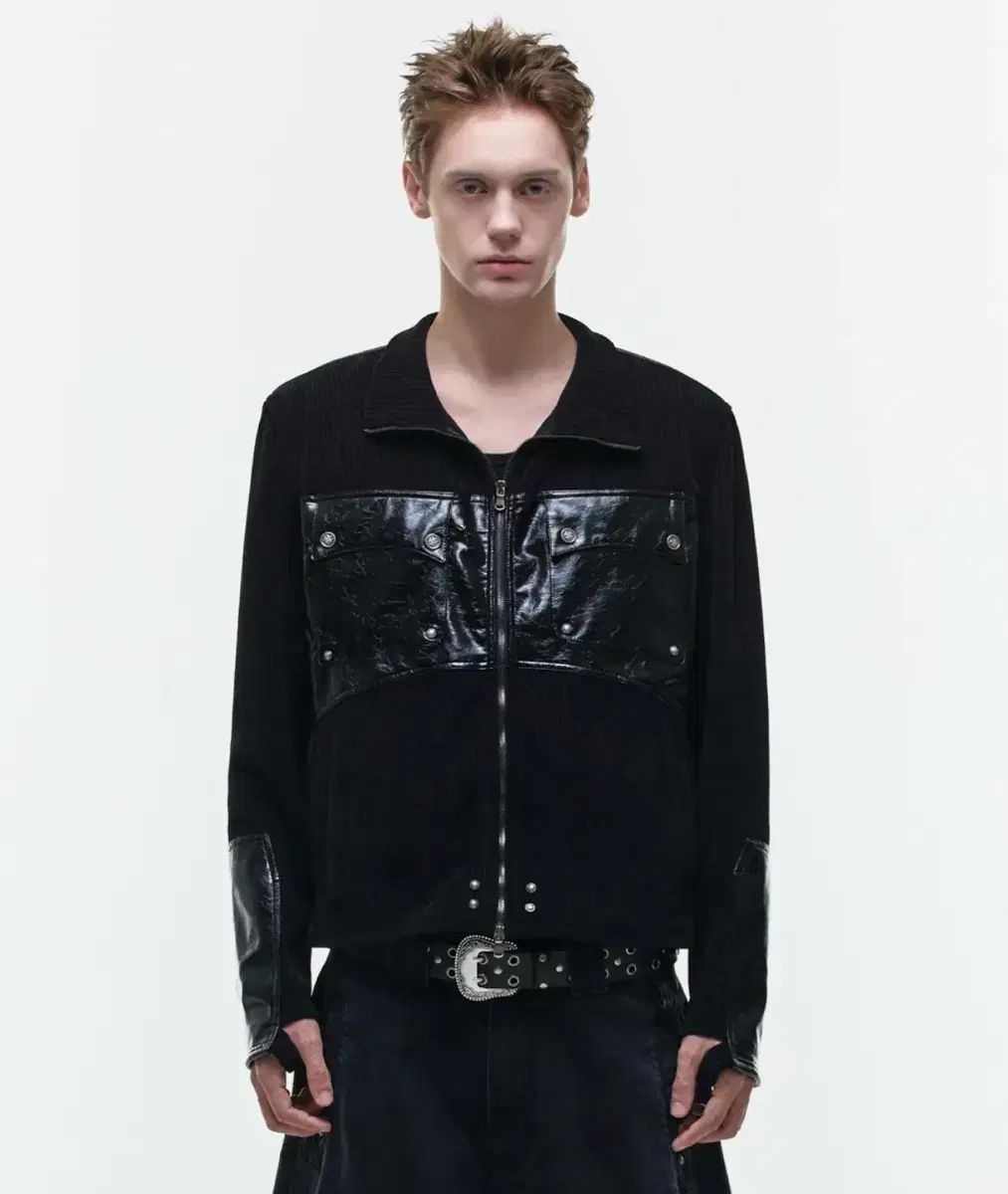 オファー OP 03 COMBAT LEATHER PAT KNIT ZIP