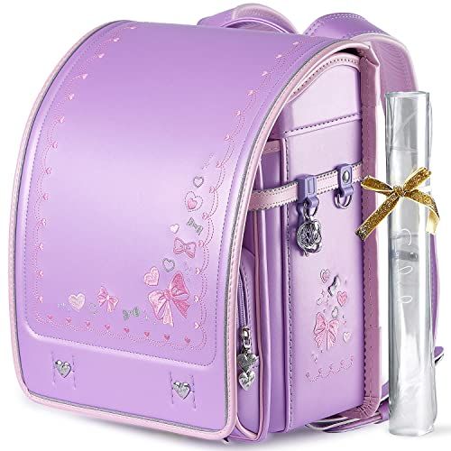ランドセル 女の子 小学生 通学カバン パープル 人工皮革 パール生地 ワンタッチロック ハート 蝶結び 刺繍 6年保証 112LV fa688894