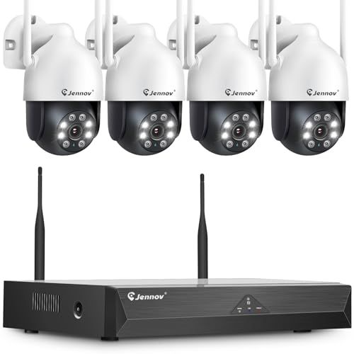 Jennov 防犯カメラ 屋外 ワイヤレス 防水 360°広角撮影 スマート人体検知 自動追尾機能 500万画素 NVR 家庭用 wifi 監視カメラ 常時録画機能付き 暗視撮影 室内用 4台セット 双方向通話 音声アラーム 投 25432068