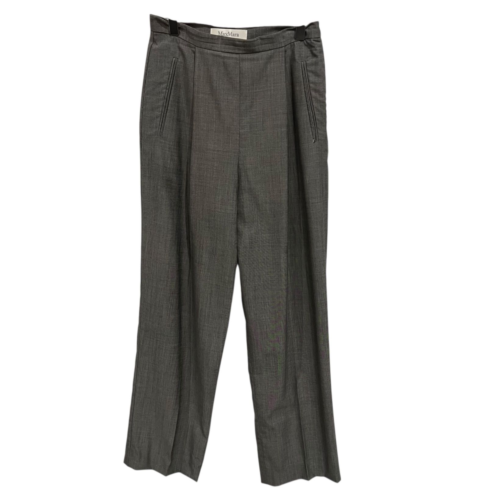 MaxMara マックスマーラ ウール タックパンツ グレー ナチュラルS〜 イタリア製