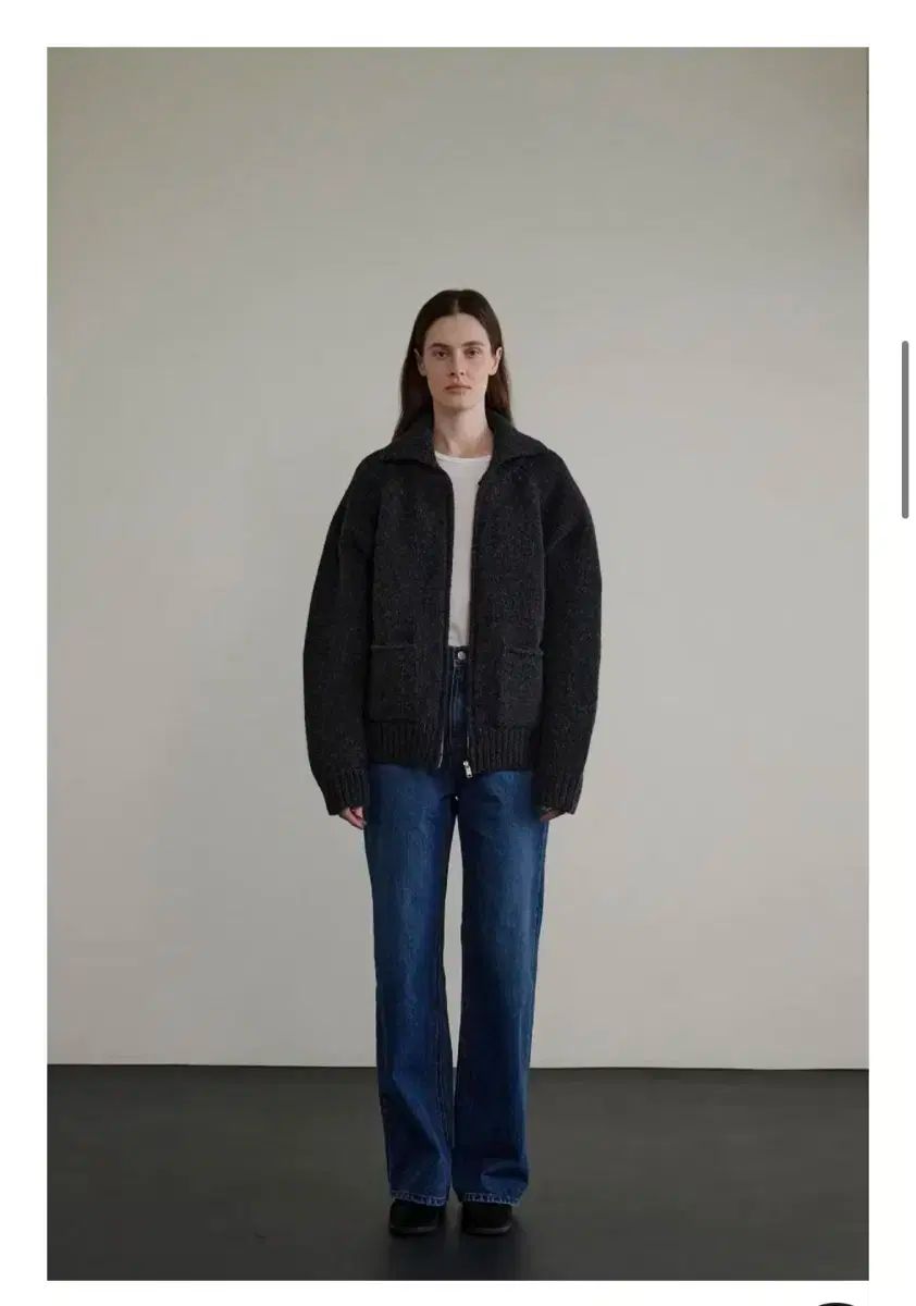 ウールジップアップニットカーディガン チャコール