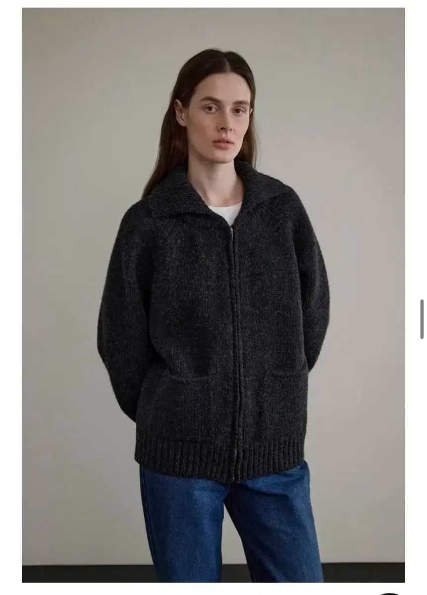 ウールジップアップニットカーディガン チャコール