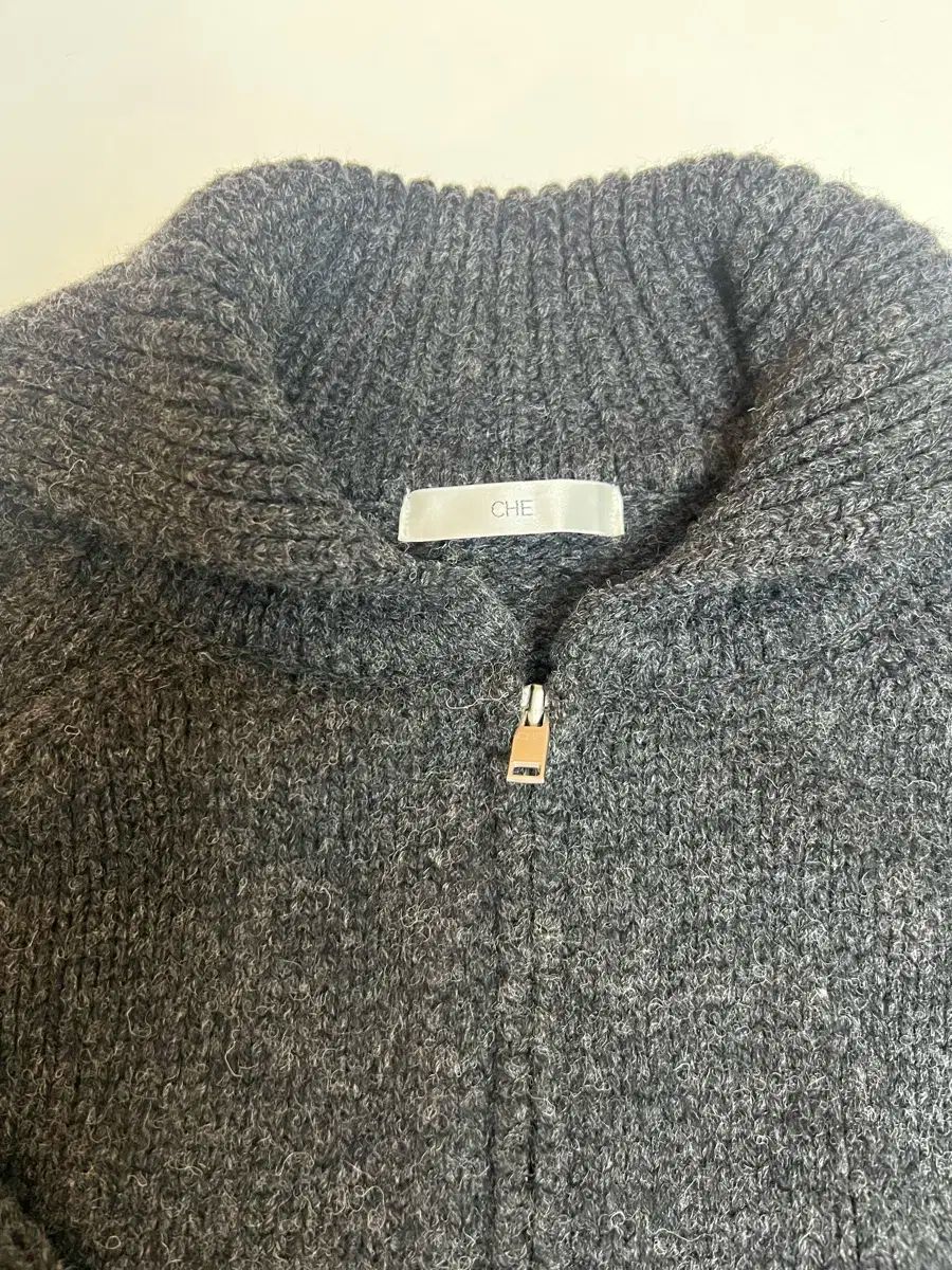 ウールジップアップニットカーディガン チャコール