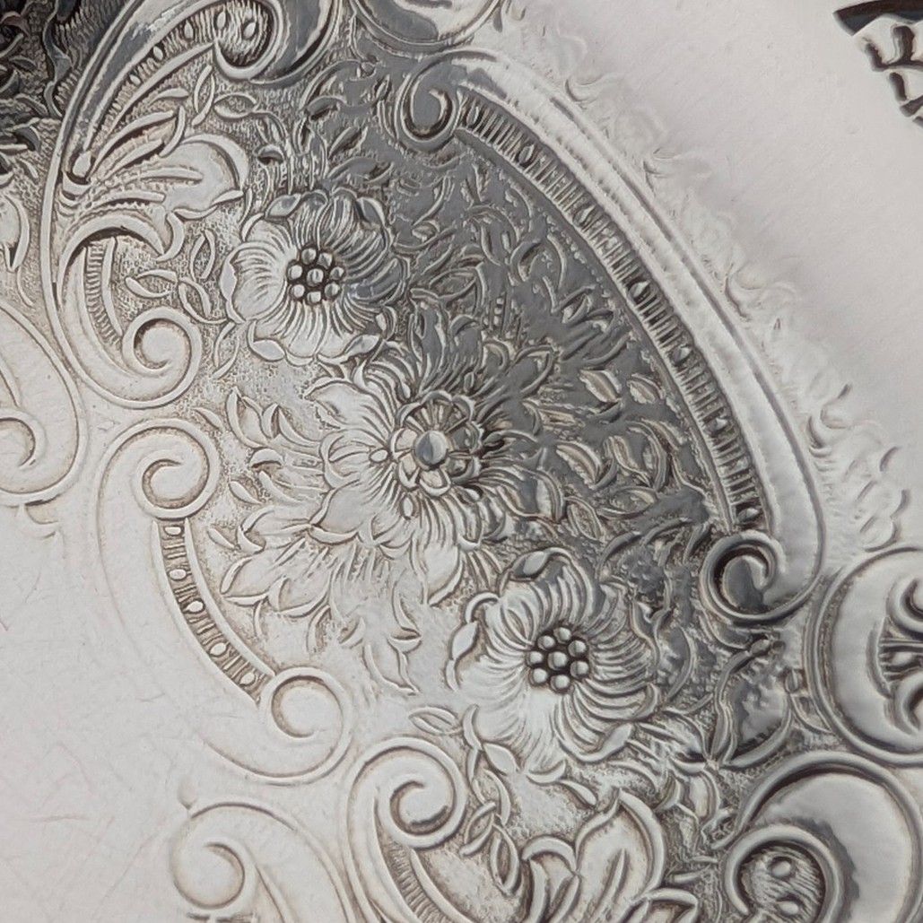 英国ヴィンテージ シルバープレート製 脚付き角形ディッシュ Mappin Webb