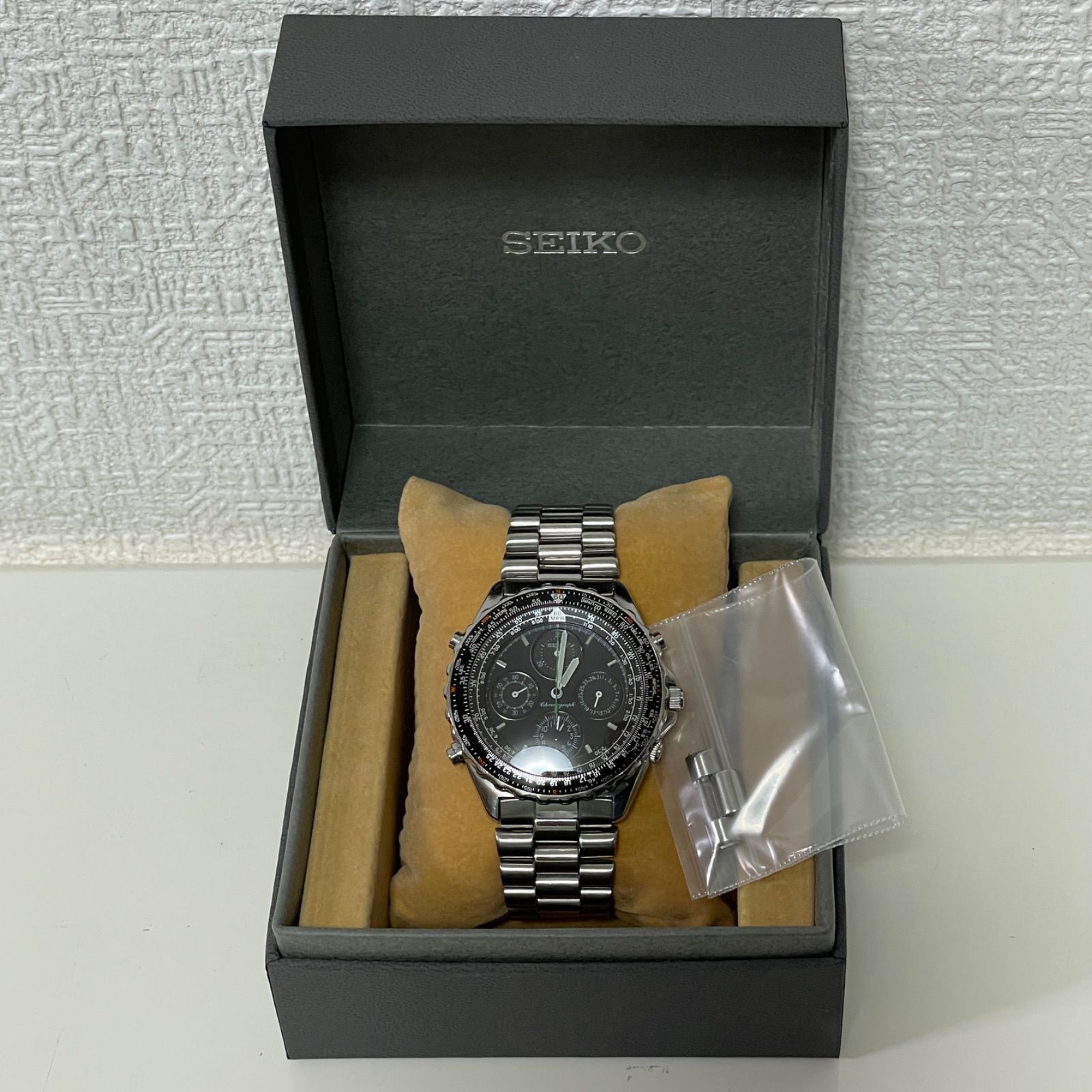 T727 正常稼動 SEIKO セイコー SKY PROFESSIONAL スカイプロフェッショナル 四ツ目 パイロット クロノグラフ SBBP001 7T34-6A20 人気 時計 メンズ ユニセックス