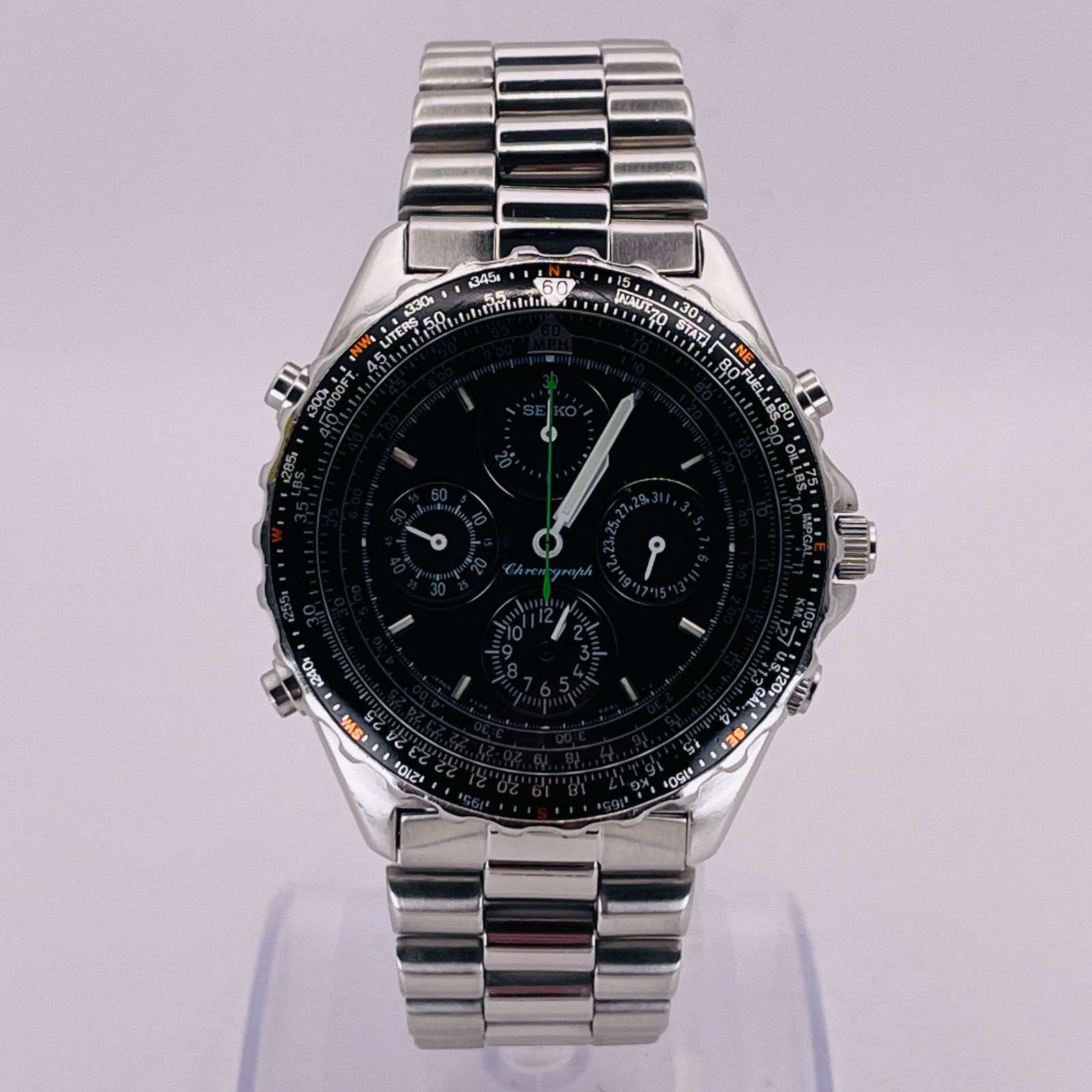 T 727 正常稼動 SEIKO セイコー SKY スカイプロフェッショナル 四ツ目 パイロット クロノグラフ SBBP 001 7 34 6 A 20 時計 メンズ ユニセックス