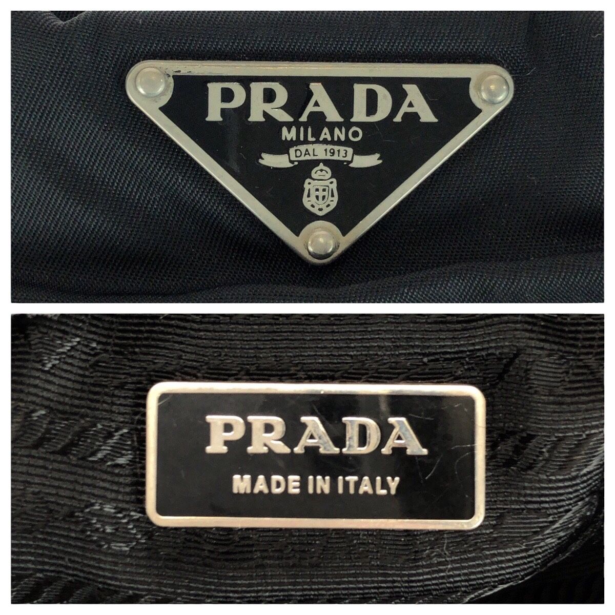 PRADA プラダ テスート 三角ロゴプレート ブラック 黒 シルバー金具