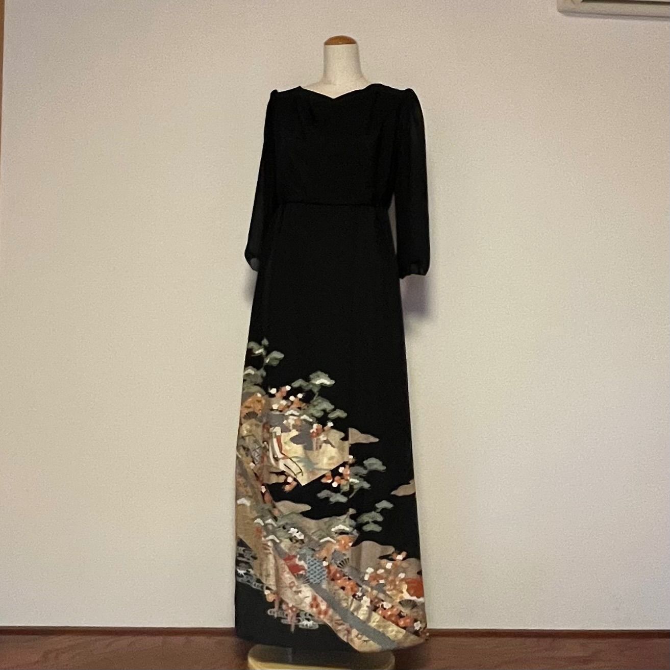 留袖リメイクドレス 胸元ドレープⅡ S〜Mサイズ