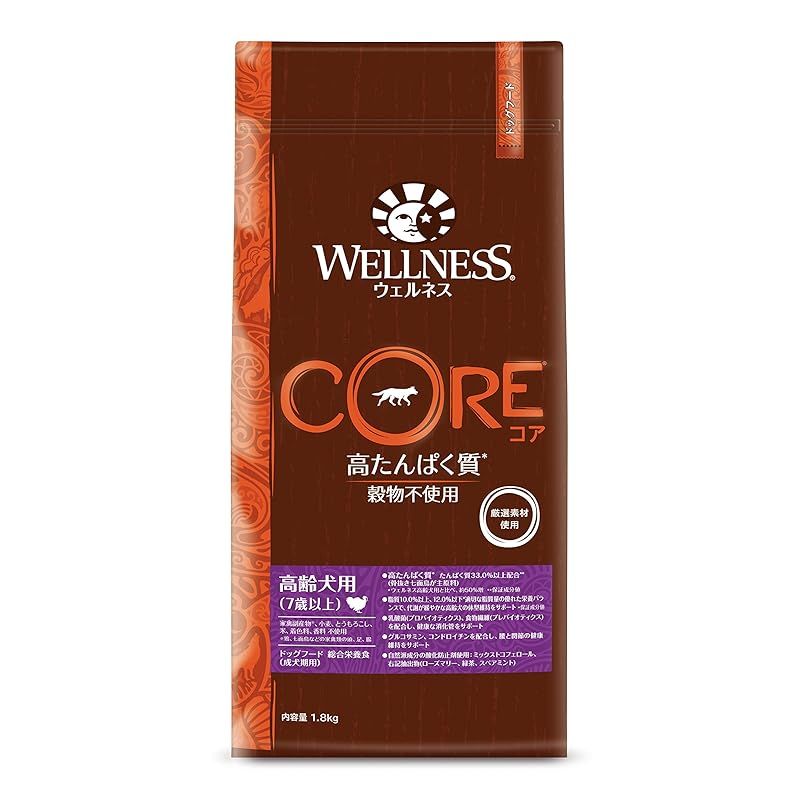 ウェルネスコア(グレインフリー 穀物不使用・高たんぱく質)高齢犬用(7歳以上)骨抜き七面鳥1.8kg 0