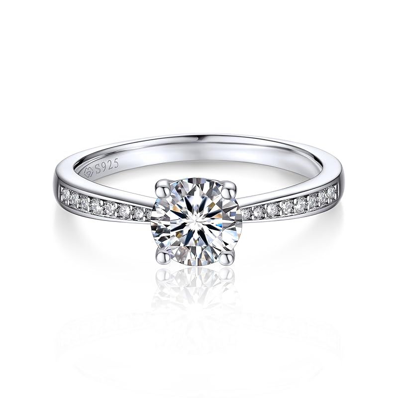 MomentWish 婚約指輪 レディース 1カラット モアサナイト シルバー925 プロポーズリング エンゲージリング 結婚記念日 メンズ レディース 人気プレゼント-Size14