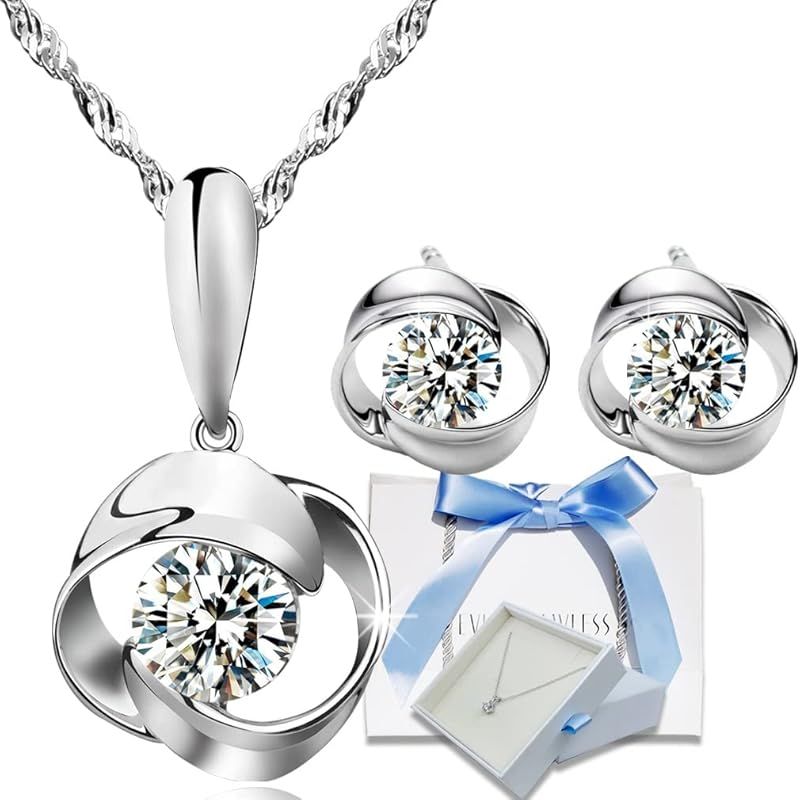 EVER FLAWLESS ネックレス ピアス 両耳 セット レディース シルバー 女性 誕生日 クリスマス プレゼント 誕生日 記念日 ホワイトデー ギフト 金属アレルギー対応 アズキ 45cm 40代 50代 ロープチェーン 45cm