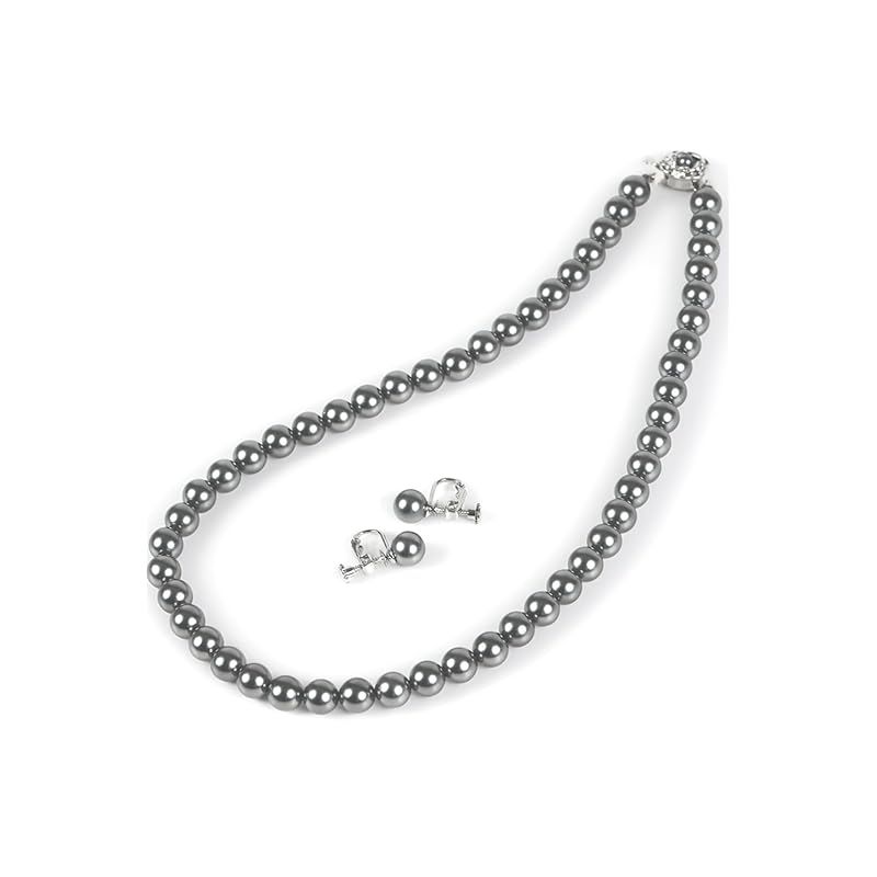 PLUSTER 貝パール ネックレス 冠婚葬祭用 イヤリング セット 本真珠 本物 8mm グレー あこや真珠 宇和島 真珠 パール 結婚式 卒業式 入学式 ギフト ボックス セット レディース メンズ 誕生日 ギフト プレゼント ジュエ