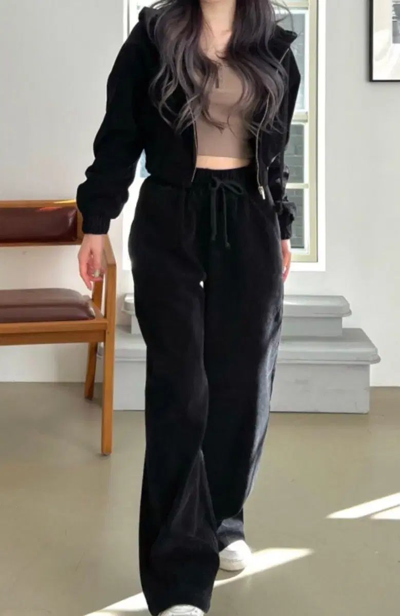 CHERRY QUIRI RAGNO コーデュロイ フード ジップアップ ブラック