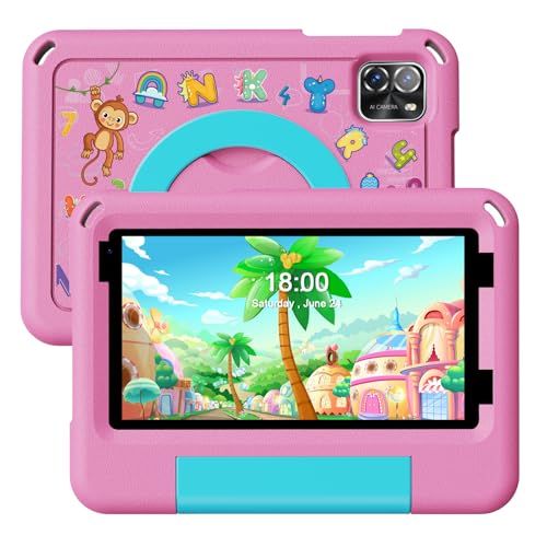 PRITOM プリトム キッズタブレット 7インチ YouTube Kids-Google キッズスペース対応 3GB 64GB Android15 利用時間制限 GMS認証 落下防止 5GHz Wi-Fi6 ケース付き 誕生日 クリスマス 新年 軽量 ピンク