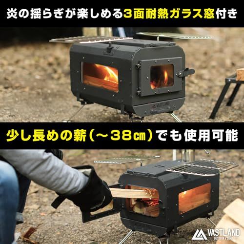 ヴァストランド VASTLAND 薪ストーブ キャンプ用 クッキングストーブ 耐熱塗装 3面ガラス窓 煙突 底網付き OLIVEOS_COM_TR