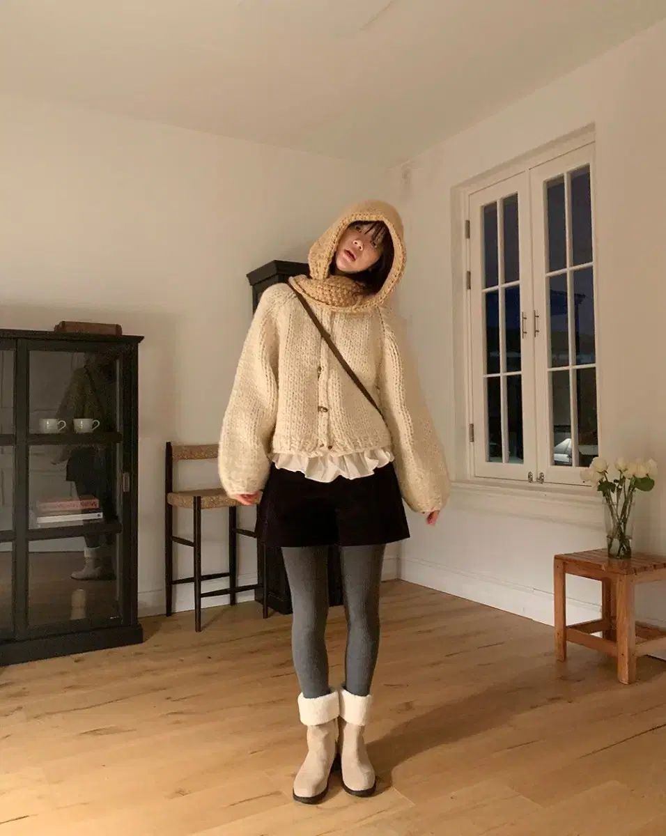  アイボリー ハンドメイド ニット カーディガン セーター 長袖 カーディガン ボレロ アンサンブル