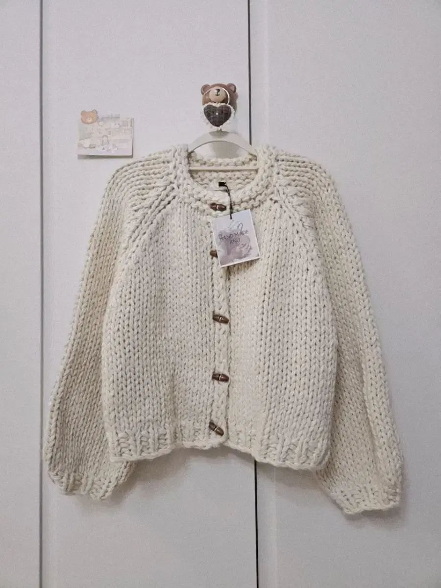 アイボリー ハンドメイド ニット カーディガン セーター