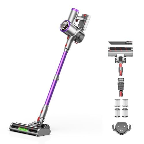掃除機 コードレス 65 Kpa超強力吸引 革新的自立式 革新版グリーンLEDライト 60分連続稼働 Laoynd コードレス掃除機 軽量 LED液晶ディスプレイ サイクロン掃除機 絡まないヘッド 一人暮らし 伸縮パイプ 550Ｗ 3段吸引力 ダブルHEPA浄p