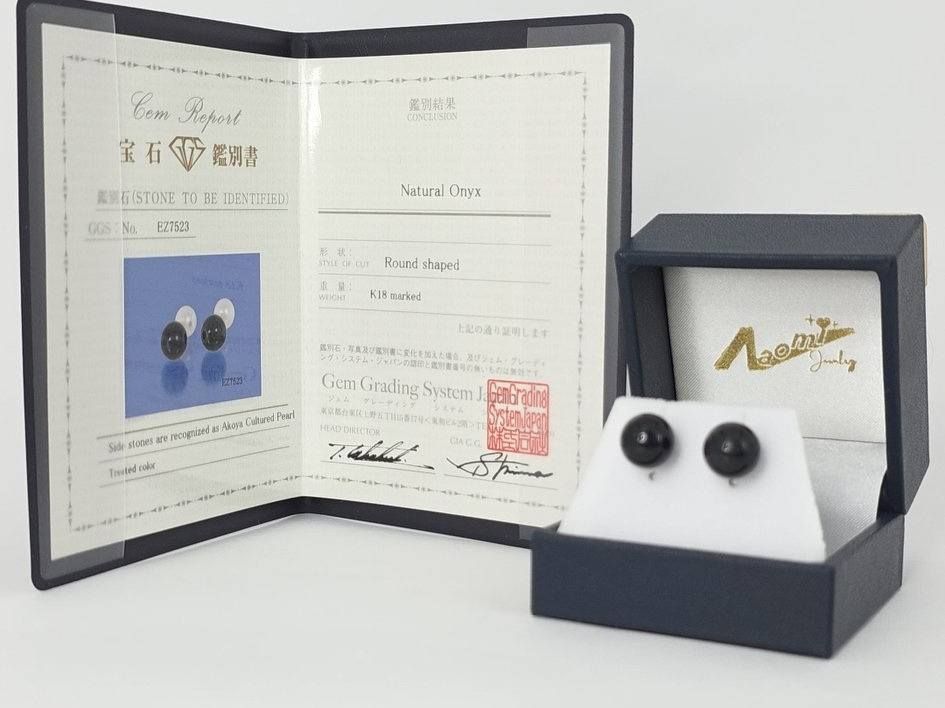 K 18 YG オニキス アコヤパール 2ウェイスタッドピアス