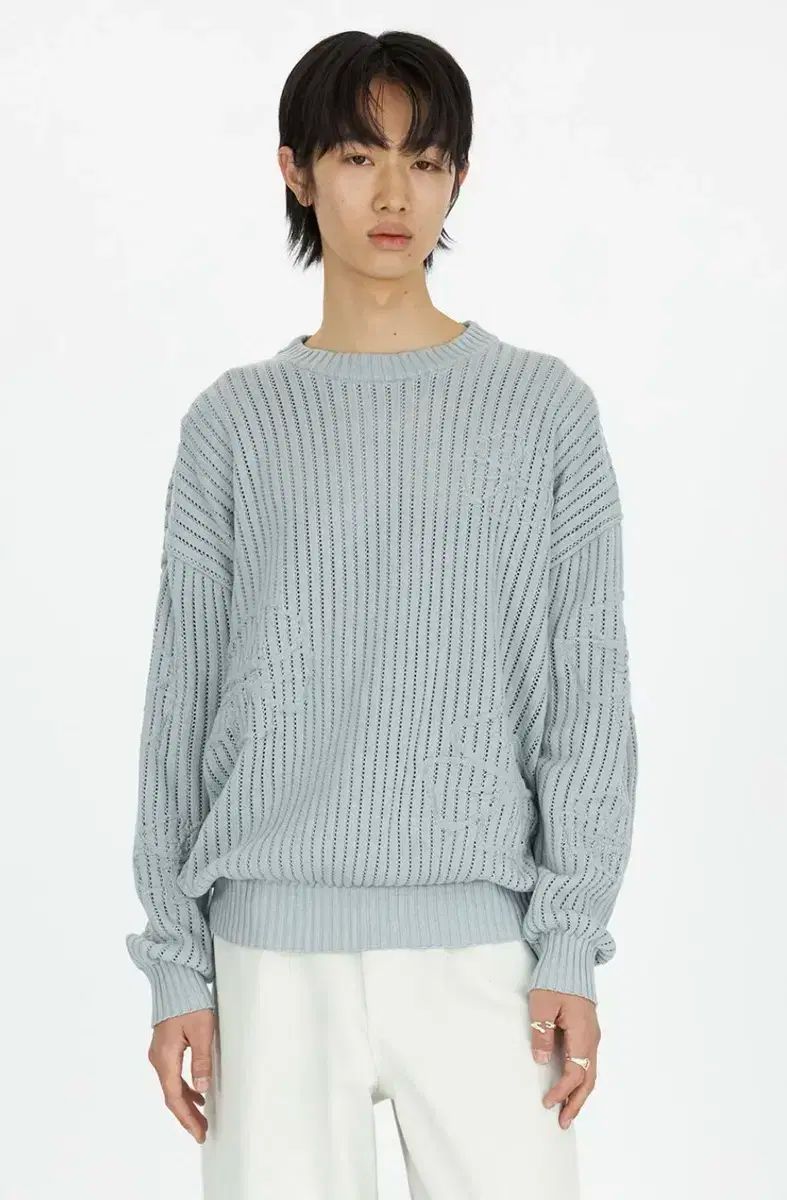 ユース youth フラワー クルーネック ニット ブルー M