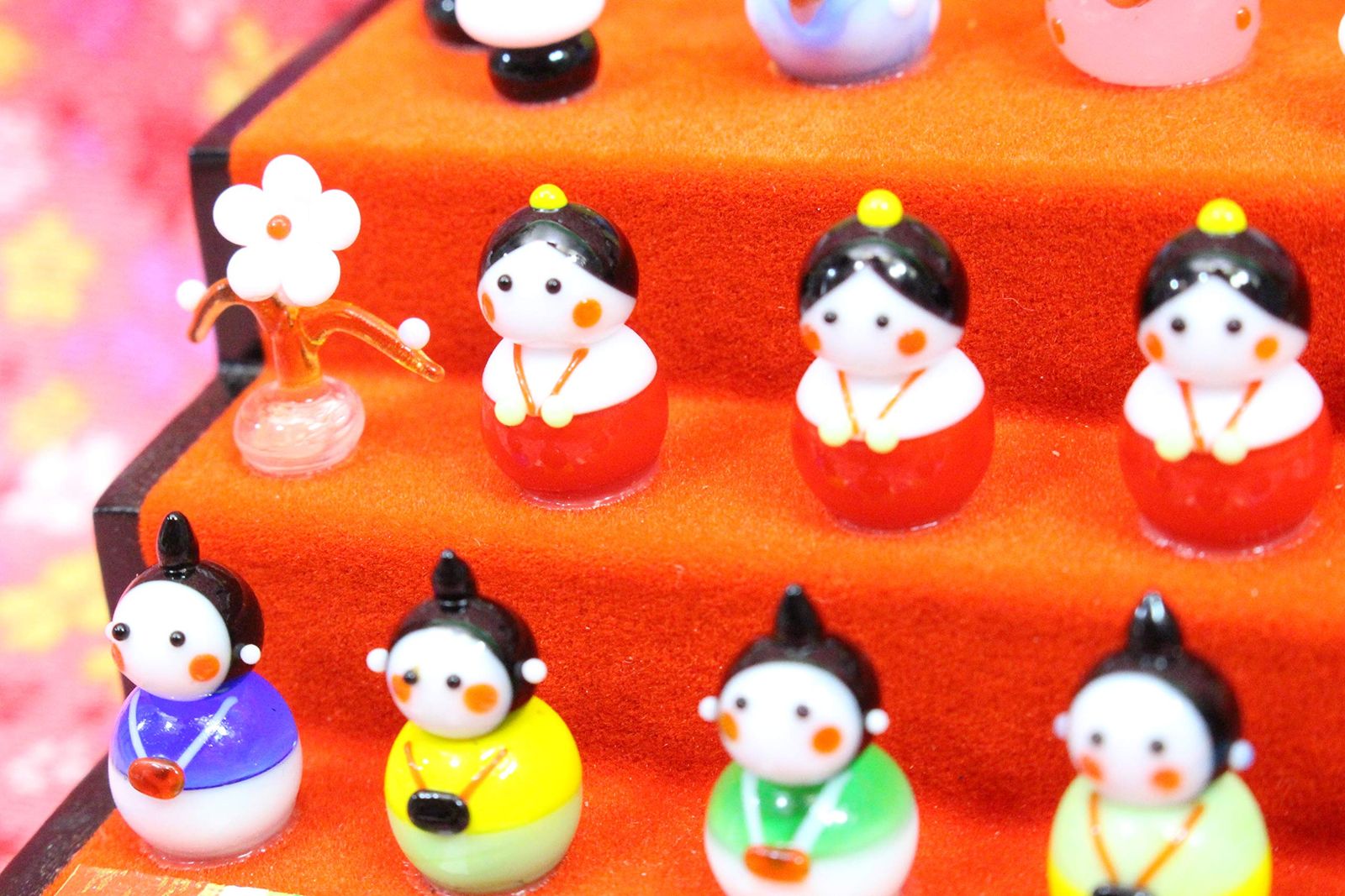  かわいい おひなさま 手作り ガラス細工 春の豆雛 三段飾り 壁掛け時計 置物 インテリア小物