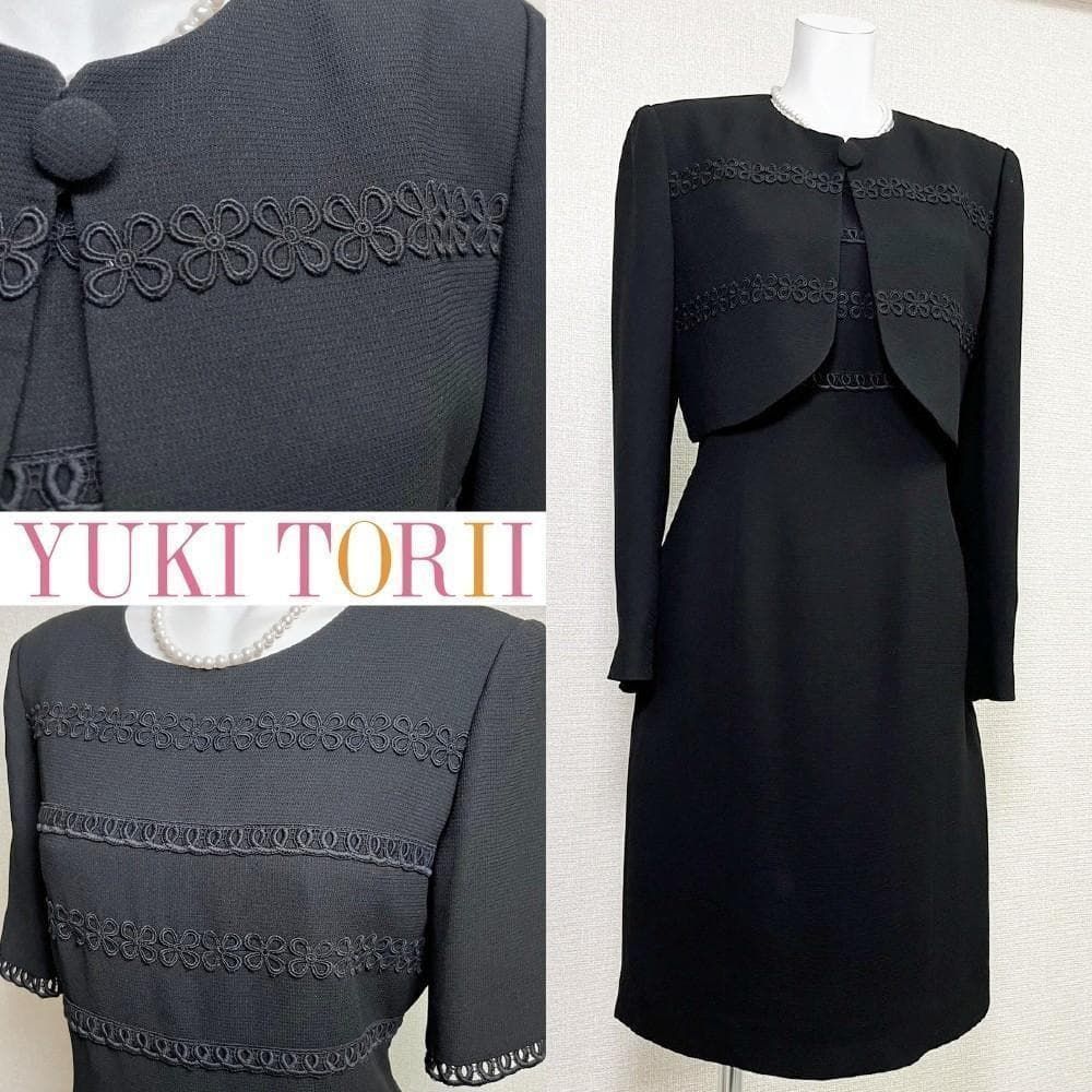 当日発送 ユキトリイ 礼服 トリアセテート混 花モチーフ刺繍レース