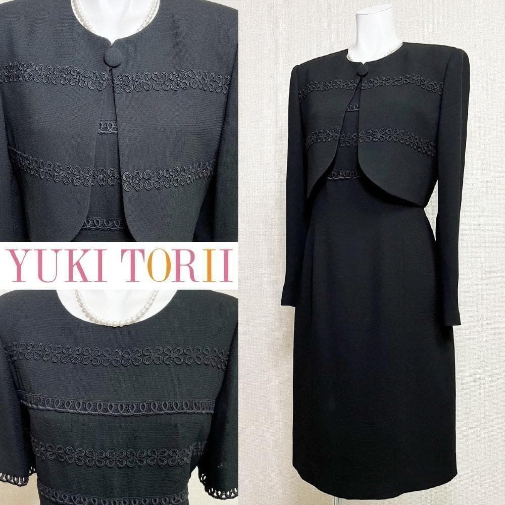 当日発送 ユキトリイ 礼服 トリアセテート混 花モチーフ刺繍レース